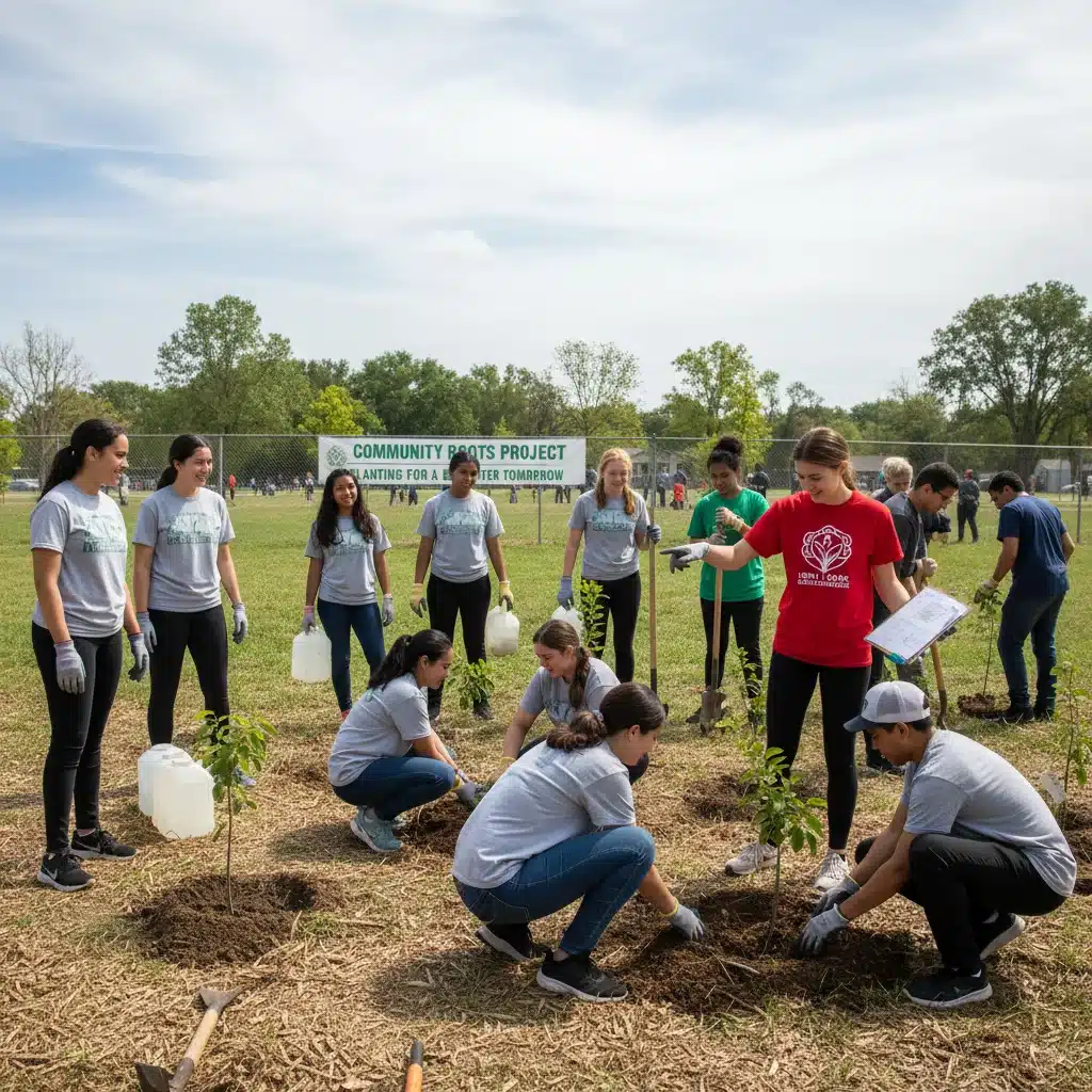 High school students engaging in community service project