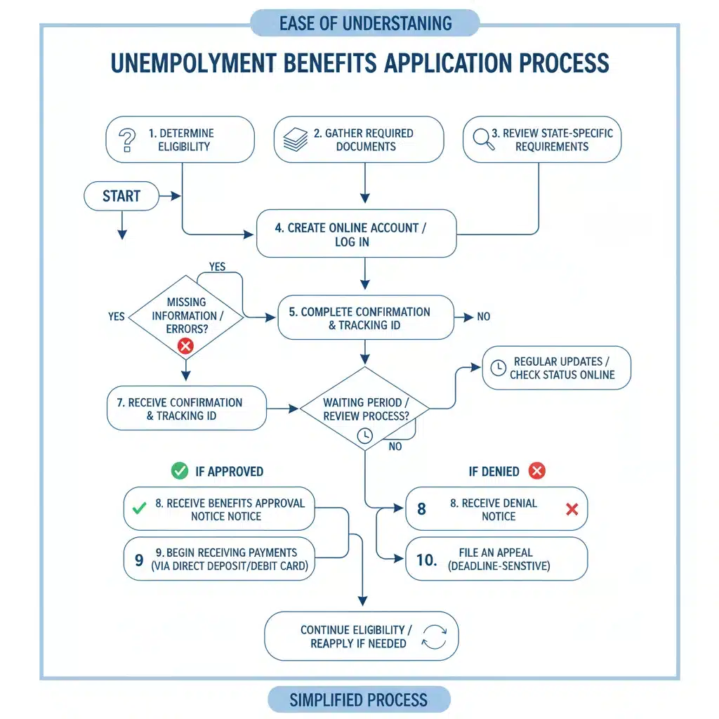 Flowchart of unemployment benefits application process
